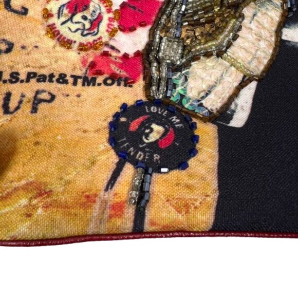 Ashley‎ M Women Embellished Patriotic Elvis Print Handbag Multicolor Beaded Flag - Picture 8 of 16